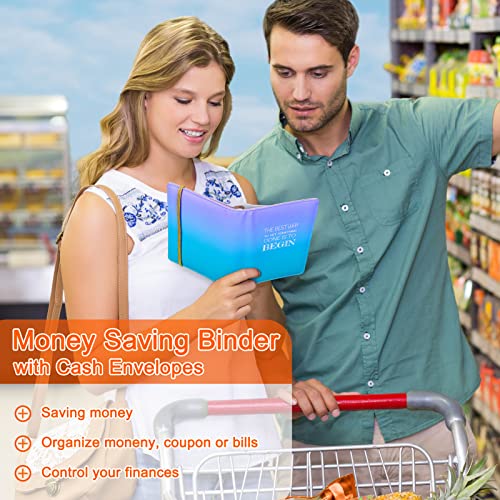 Bienbee Budget Binder, A6 Binder With Zipper Envelopes Money Organizer For Cash Budget Planner With Cash Envelopes For Saving For Girls Women, Blue-Violet Gradient #TOP3