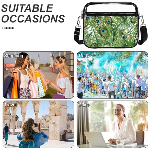 Peacok Feather Large Crossbody Bag Clear Stadium Bag Anti-Theft Side Shoulder Bags Messenger Bag with 2 Compartments4