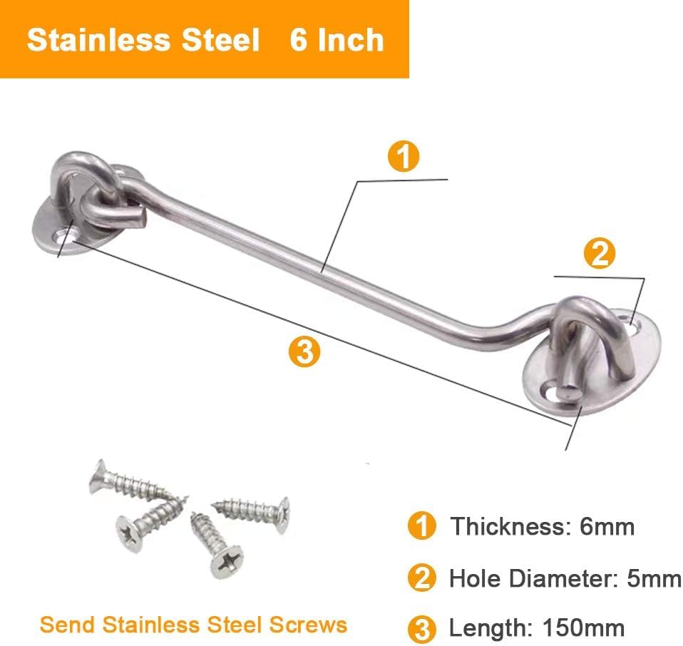 Mgoodoo 150mm Stainless Steel Gate Hook Eye Latch,Wooden Gates - Image 2