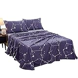 Softta Bed Sheet Set King 4Pcs Bedding Galaxy Star Space Constellation Striped 100% Cotton Teen Boys...