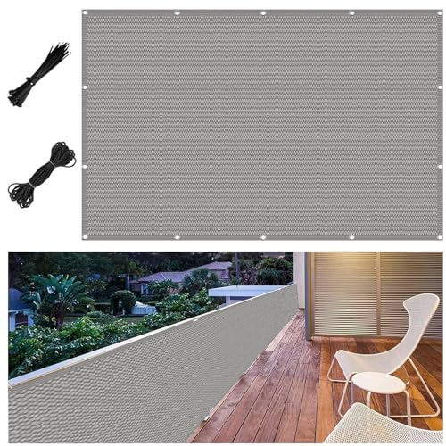 Balcon Brise-Vue pour Occultant 65 x 315 cm Protection Contre Soleil, Vent, UV, Raéré et Respirant, Léger, Brise-Vue de Clôture Pare-Soleil avec Cordons,...