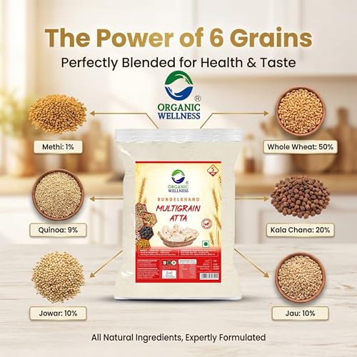 Image of Organic Wellness Multigrain Atta 5kg Pack | High Protein Jowar (Millet 10%) Flours | High Fiber | Low Gluten, & Diabetic Friendly Fresh Whole Wheat Flours