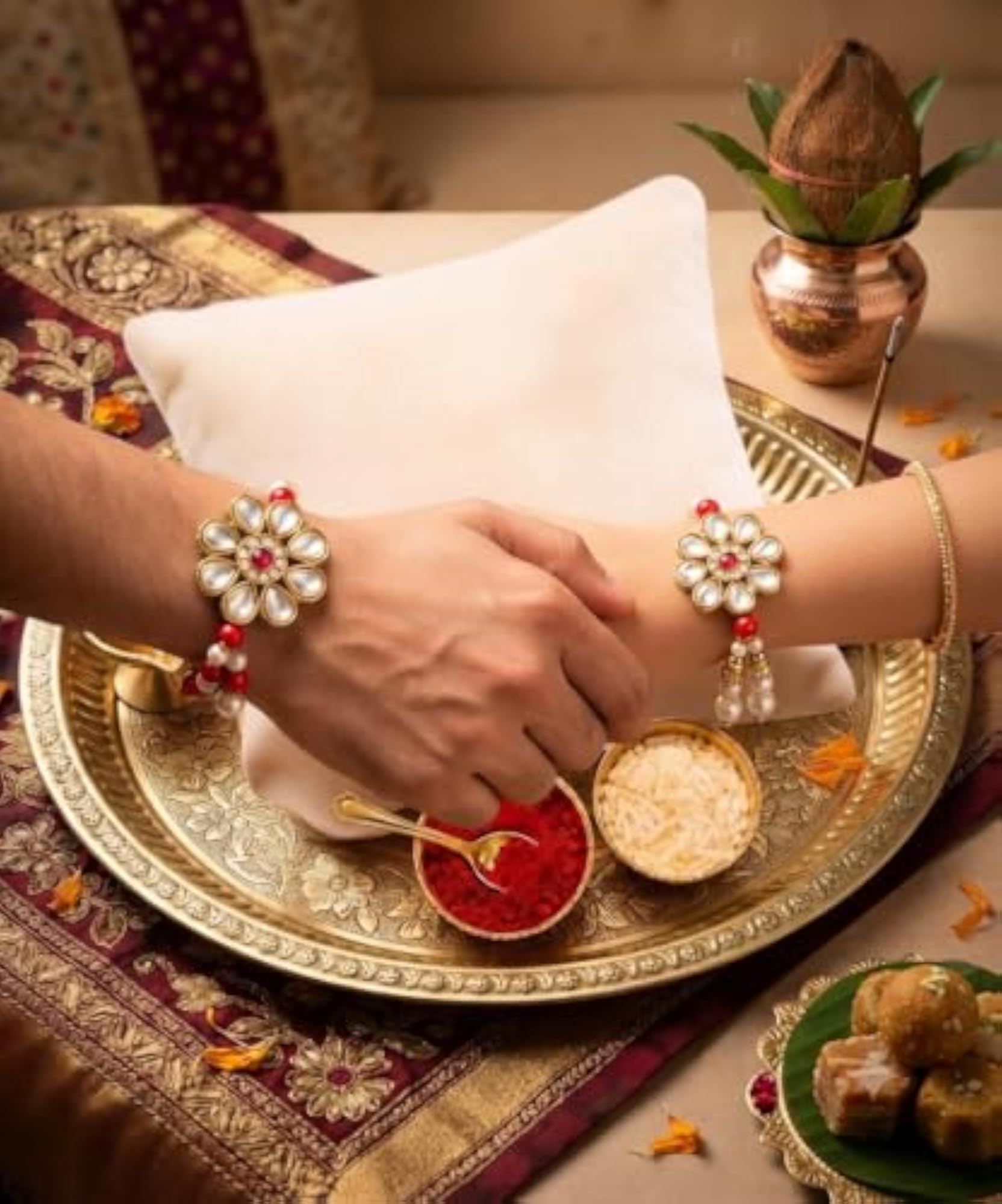 Bhaiya Bhabhi Rakhi Combo Set with Roli Chawal Pack