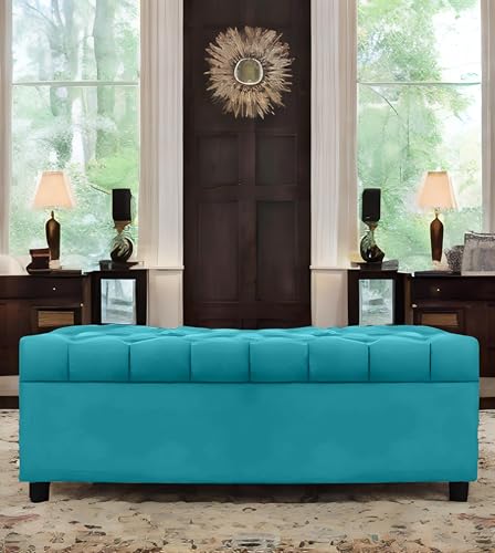 AMATA Eagle Solid Wood 2 Seater Ottoman/pouffe Yellow Suede Velvet Fabric Perfect for Home Living Office Room and Guests (Yellow 3, 2 Seater)(3 Year W