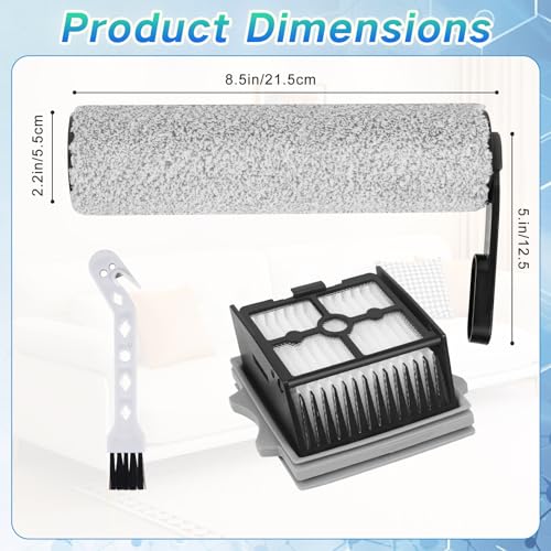 Image of Roller Brush and Filters Replacement Parts for Tineco Floor One S5 Combo /S5 Combo Power Kit Cordless Wet Dry Vacuum Cleaner- 2 Roller Brushes + 4 HEPA Filters + 1 Cleaning Brush (7 Pcs)