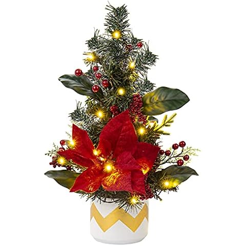 Árbol de Navidad Artificial Oairse con Luces Decorado Cono de Pino Flore Bayas Rojas Cover