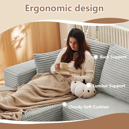 Image of Oversized Modular Sectional Sofa Couch, Large 6 Seater Corner Sofa Modern U Shaped Sectional Couch Cloud Couches for Living Room, Office, Spacious Space, Corduroy,No Assembly Required, Light Grey