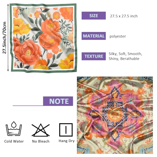2PCS Scarf Silk Feeling Satin Head Hair Wrap Lightweight Large Square Fashion Cute Aesthetic 27.5 Inches for Women-Orange2