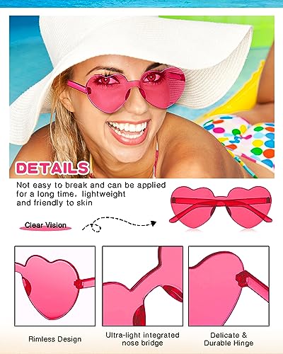 Photect 12 Pair Heart Shaped Sunglasses for Women Neon Color Transparent Heart Glasses Halloween Party Favor3