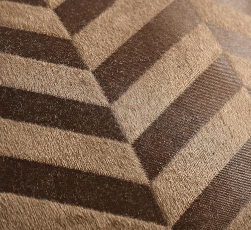 Image of TEXIVA Premium Velvet Cushion Covers Set of 5, 16x16 Inch Sofa Cushion Covers with Hidden Zipper, Modern Chevron Pattern - Brown