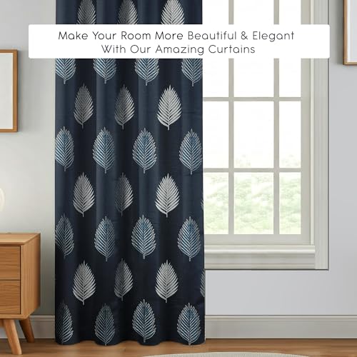 Image of FRESH FROM LOOM Stylish 9ft Jacquard Curtains | Modern Finish | Blocks 80% Light | Long Door & Window Ready | Anti-Wrinkle, Luxury Curtain (9ft, Navy-Blue, 2pc Set)