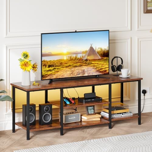 Dripex TV Stand with Power Outlets, LED Lighting Vintage TV Unit