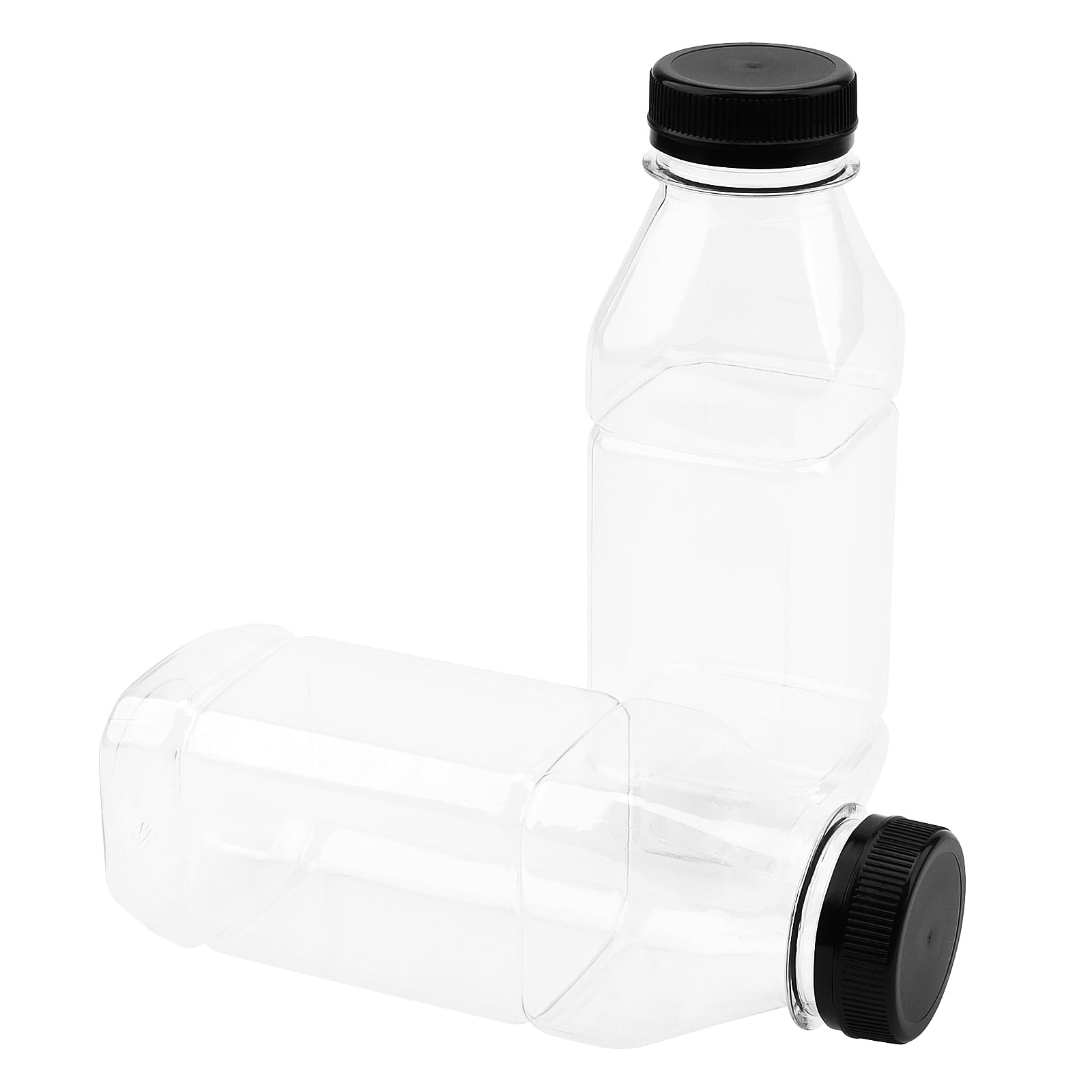 24 bottiglie di plastica trasparente da 350 ml con coperchio nero, contenitori trasparenti riutilizzabili per succhi, bottiglie vuote in PET per succhi, frullati, latte e altre bevande