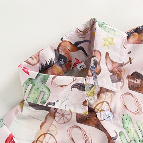 Toddler Baby Boy Western Clothes Button Down Dress Shirt Short Sleeve Lapel Neck Shirt Tops Cowboy Tee Summer Clothes (Light Pink, 18-24 Months) #TOP4