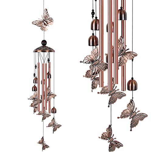 Wind Chimes for Outside, Butterfly Wind Chimes Outdoor Indoor Decor, Deep Tone Memorial Wind Chimes with Hook, Smooth Melodic Tones Sympathy Wind Chimes, Yard Patio Home Garden Decor