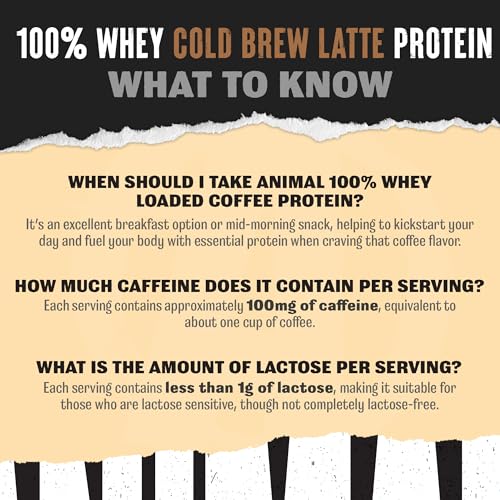 Image of Animal 100% Whey Protein Powder Instant Iced Coffee - Real Coffee for Preworkout, Post Workout Whey Blend + 20g of Protein Shake, 120mg of Caffeine Meal Replacement with BCAA - Cold Brew Latte, 1 lb