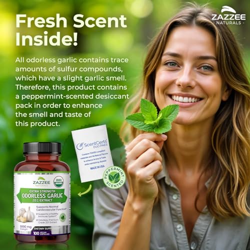 Zazzee USDA Organic Odorless Garlic 20:1 Extract, 5000 mg Strength, 100 Vegan Capsules, 3+ Month Supply, Standardized, Concentrated 20X Extract, 100% Vegetarian, All-Natural, Non-GMO, Made in The USA - Image 6