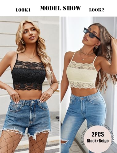 Image of Avidlove 2Pcs Lace Camisoles for Women High Neck Bralettes Racerback Adjustable Crop Top Lingerie