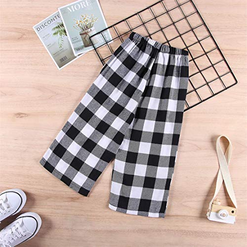 Image of Kids Girl's Christmas Pants Red Plaid Buffalo Bottom Black Stretch Sweatpants Elastic Casual Soft Lounge Pants