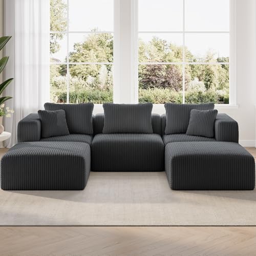 Image of Novilla 106 inch Modular Sectional Sofa, U Shape Cozy Sectional Couch, Modern Cloud Design with Smarts Coil Support, Boneless Sectional Couch for Living Room Apartment, No Assembly Required, Dark Gray