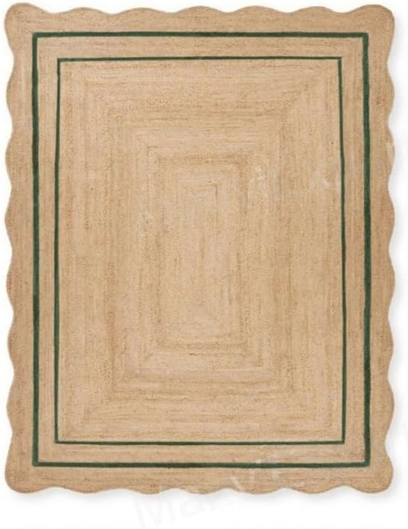 Sanwariya Alfombra Personalizada Tejida a Mano de Yute Natural Festoneada Decoración Bohemia (Bd1) - 7X10 Pies, Verde