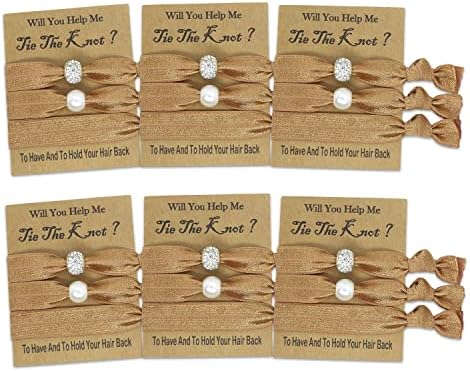 6 Packs Bridesmaid Proposal Gifts Hair Tie Favors for Bridesmaids, Bachelorette Party Favors Bridal Shower Favors Bridesmaid Gifts for Wedding (Gold)