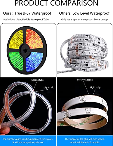 Image of MIHEAL Solar LED Strip Outdoor, 32.8ft SMD 5050 LED Lights, Solar Powered RGB Colour Changing LED Strip, IP67 Waterproof Decorative Fairy Lights for Yard Trees Garden