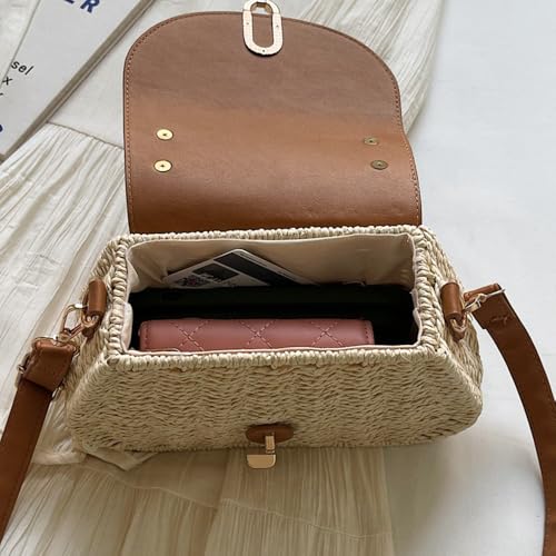 Small Women Straw Bag Retro Rattan Woven Satchel with Flap Crossbody Shoulder Purse for Summer Beach Vacation4
