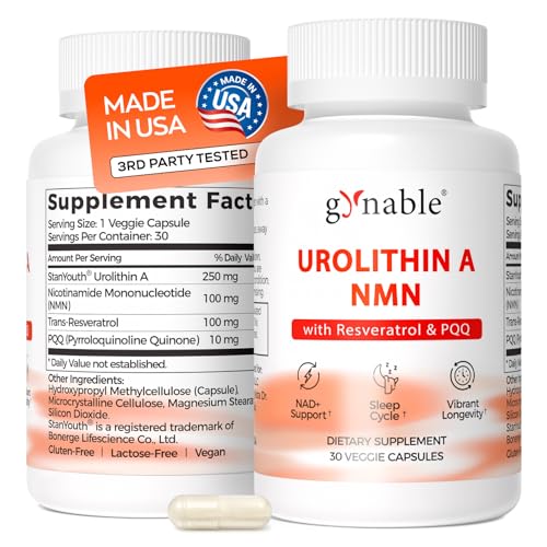 Gynable Patented Urolithin A Supplement with NMN | Trans-Resveratrol & PQQ| 4-IN-1 Complex Cellular Energy & Muscle Strength Longevity Supplement for Sleep and Healthy Aging - Made & Tested in USA