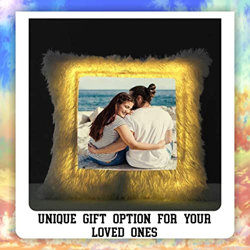 Image of Savri Personalised LED Fur Cushion Pillow with your Photo or name Printed. Picture Cushion /Pillow with Filler. Ideal for valentine's day, Christmas Gift For Friends, Family, Relatives. Size-14x14 Inch