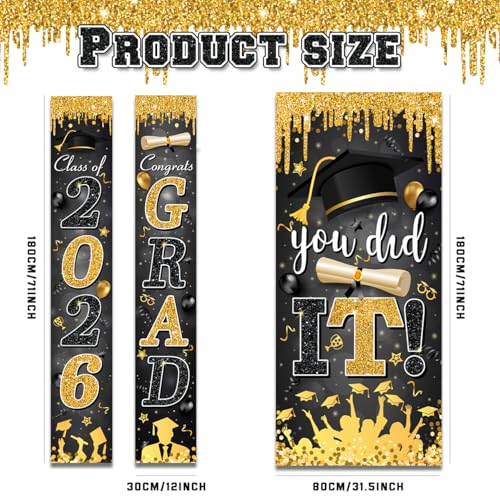 Image of Black and Gold Graduation Decorations Class of 2026 Congrats Grad Banner and You Did It Door Cover for High School College Grad Party Supplies(Black)
