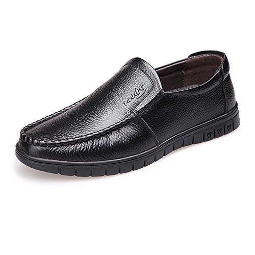 Classic Men's Shoes Genuine Leather Slip-on Flat Soft Sole Loafer (Perforation Optional)(Black,10 M US)