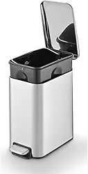 Powermaid Lixeira Inox Slim Com fechamento suave da Tampa - Soft Close - Retangular com Pedal em inox - para Cozinha Banheiro Apartamento - 5 Litros - Prata