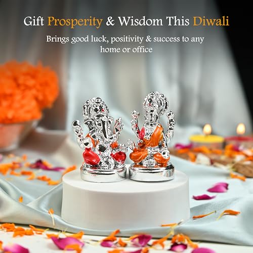 Image of ZAICUS Laxmi Ganesh Idol Set - Divine Lakshmi Ganesha Murti for Home Mandir, Office, Puja & Diwali Gift - Silver