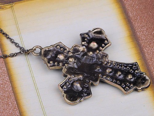 Image of Alilang Ornate Antique Golden Tone Colorful Rhinestone Cross Pendant Necklace
