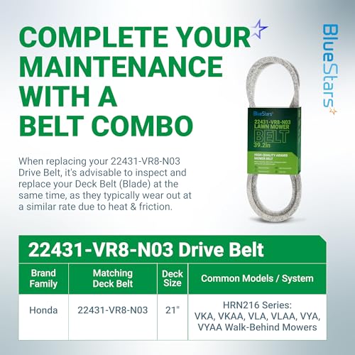 Image of BlueStars 22431-VR8-N03 Drive Belt | Aramid Cord | 3 /8 inch x 39.2 inch | Drive Belt for Honda 21 Inch Walk-Behind Mowers HRN216 Series HRN216VKA HRN216VKAA HRN216VLA HRN216VLAA HRN216VYA Lawn Mower