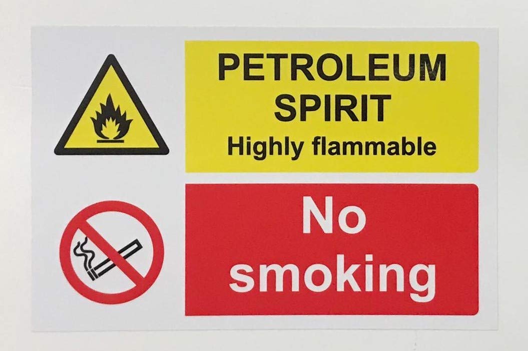 Kpcm Display Ltd Petroleum Spirit Highly Flammable No Smoking Safety Sign - 1.2Mm Rigid Plastic 200Mm X 150Mm