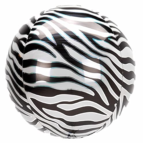 Image of Wanna Party Zebra Print Orbz Balloon, Animal Print Foil Balloons for Kids Birthday, Jungle Animal Party Theme Balloons, 16 Inches