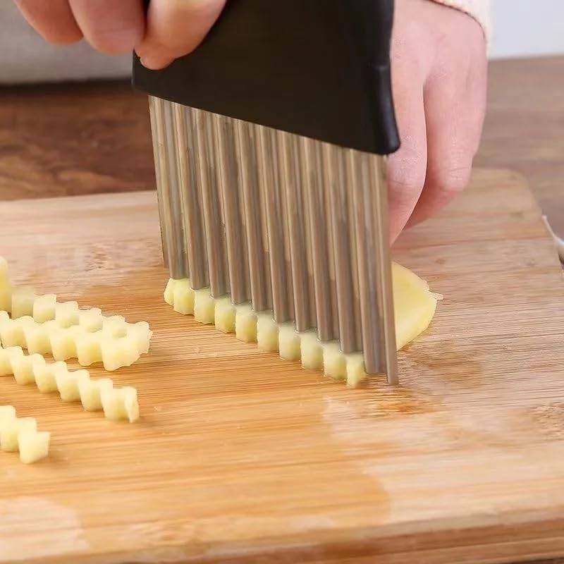 Image of Stainless Steel Wavy Blade Crinkle Cutter Knife - Vegetable & Potato Chip Slicer with Durable Nylon Handle - French Fry Cutter, Fruit, Salad, and Garnish Making Tool for Kitchen (Nylon Black)