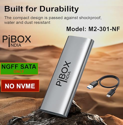 Image of pibox India NGFF M2 SATA Enclosure, M.2 Enclosure for SATA NGFF SSD Aluminum case USB 3.1 Gen 2 to B M B-Key 2280 2260 2242 2230 External Solid State Drive with UASP - REALTEK RTL9201R - Tool Free