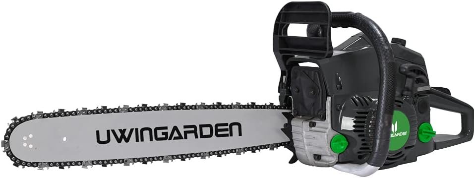 UWINGARDEN Petrol Handle Chainsaw, Saving Oil Up to 50%, 62CC, 20" Professional Handed Chain Saw, Recoil Pull-Start, Sharp for Tree/Branch Cutting, Tool Kit Included, Green/Gray