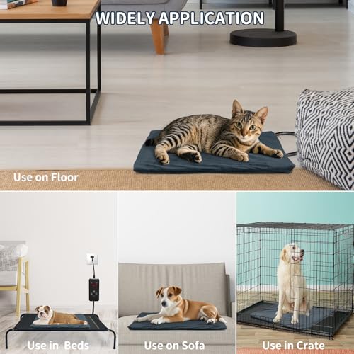 NAMOTEK Heizdecke für Haustiere - Temperatur & Timer einstellbar, wasserdichte Wärmematte mit kaufester Leitung, automatische Abschaltung für Hunde & Katzen