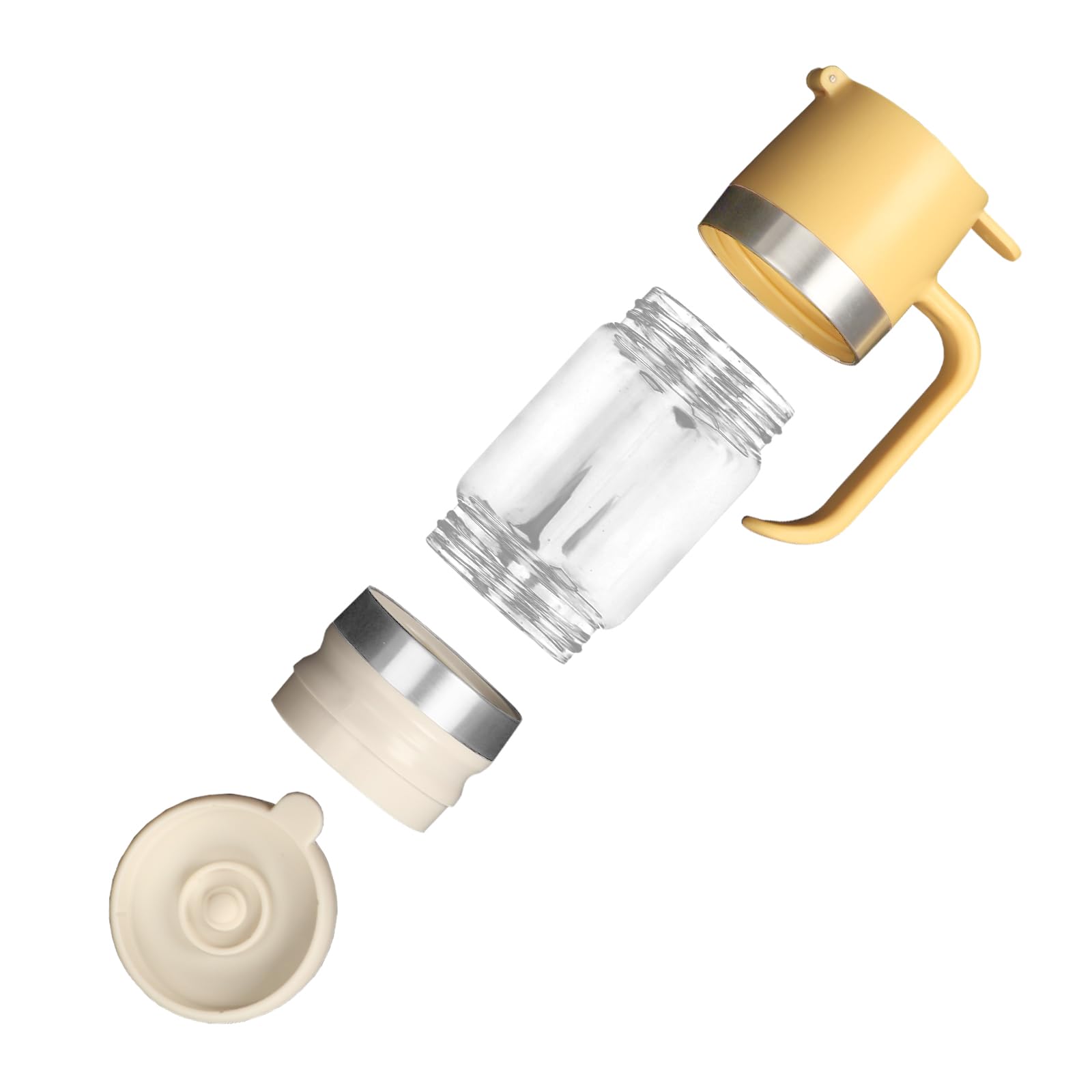 Tefola Dispenser per miele, in vetro, per sciroppo d'acero, antigoccia, con manico, accessori per caffetterie per pancake, caffè, ciotole per cereali, insalata, cucina e bar (giallo, 315ml)