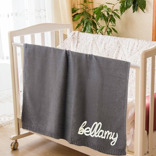 Image of Ubjva Personalized Baby Blanket with Name Hand Embroidered Knitted Blanket Gifts for Newborn Toddler Girl Boy