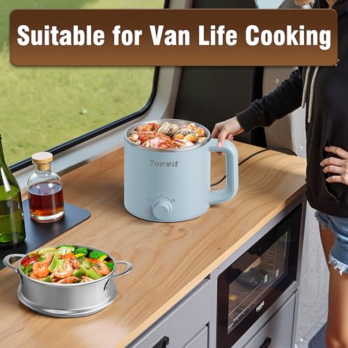 image for Topwit Hot Pot Electric with Steamer, 1.6L Ramen Cooker, Electric Pot 