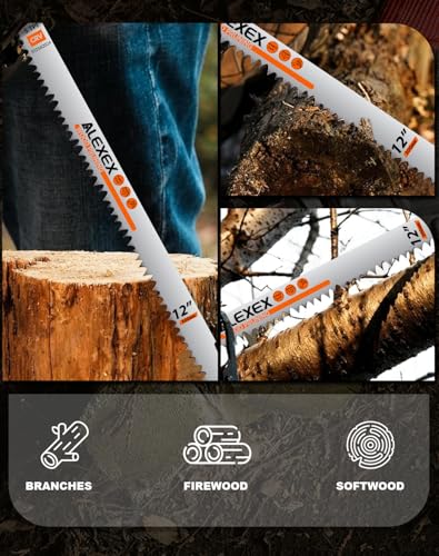 Image of 8 Pack 12 Inch 5 Tpi Wood Pruning Reciprocating Saw Blades for Tree Trimming and Wet Wood Cutting, Cr-V Sawzall Blades with Fleam-Ground Teeth for Longer Life and Faster Cutting Speed, 1 x Handle