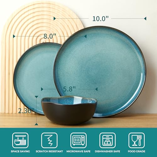 Image of Extra Large Dinnerware Set for 12, 36 Pieces Ceramic Plates and Bowls Set, Kitchen Dish Set, Microwave & Dishwasher Safe Dishware, Ocean-Inspired Stoneware for Big Gatherings, Green Black