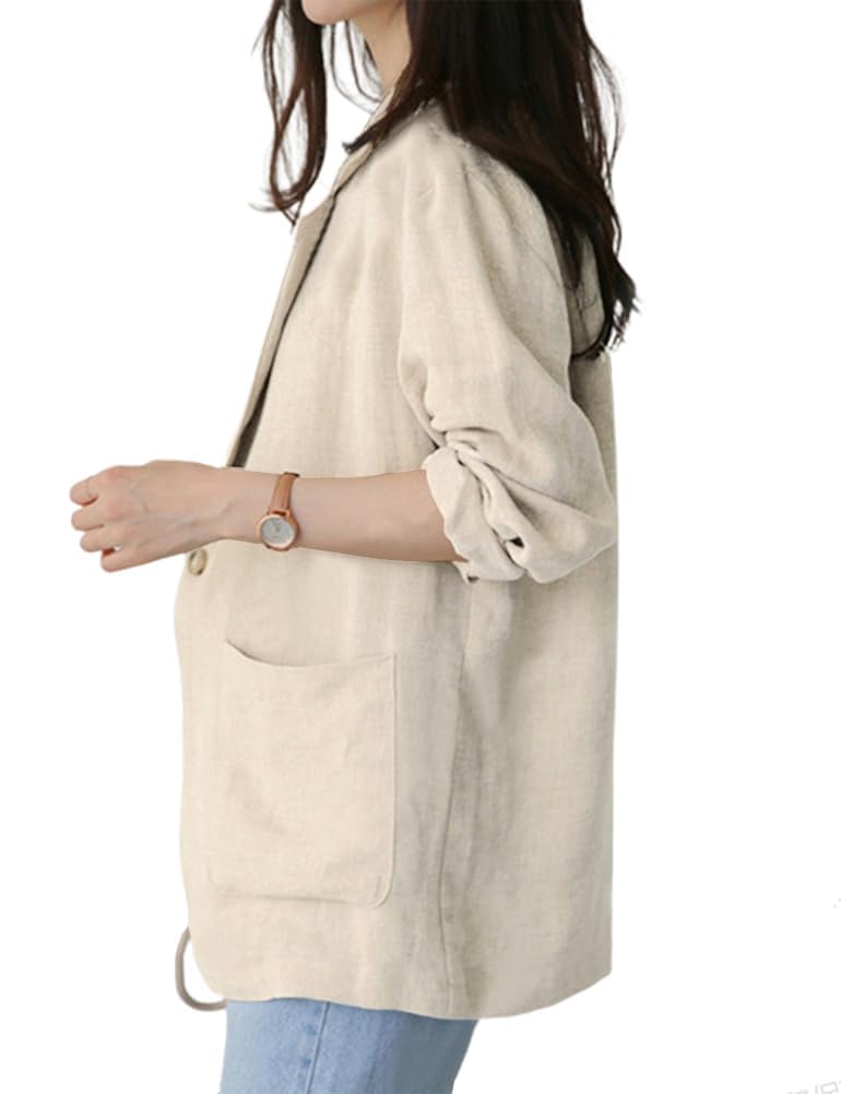 IDEALSANXUN Blazer décontracté à manches longues en lin pour femme