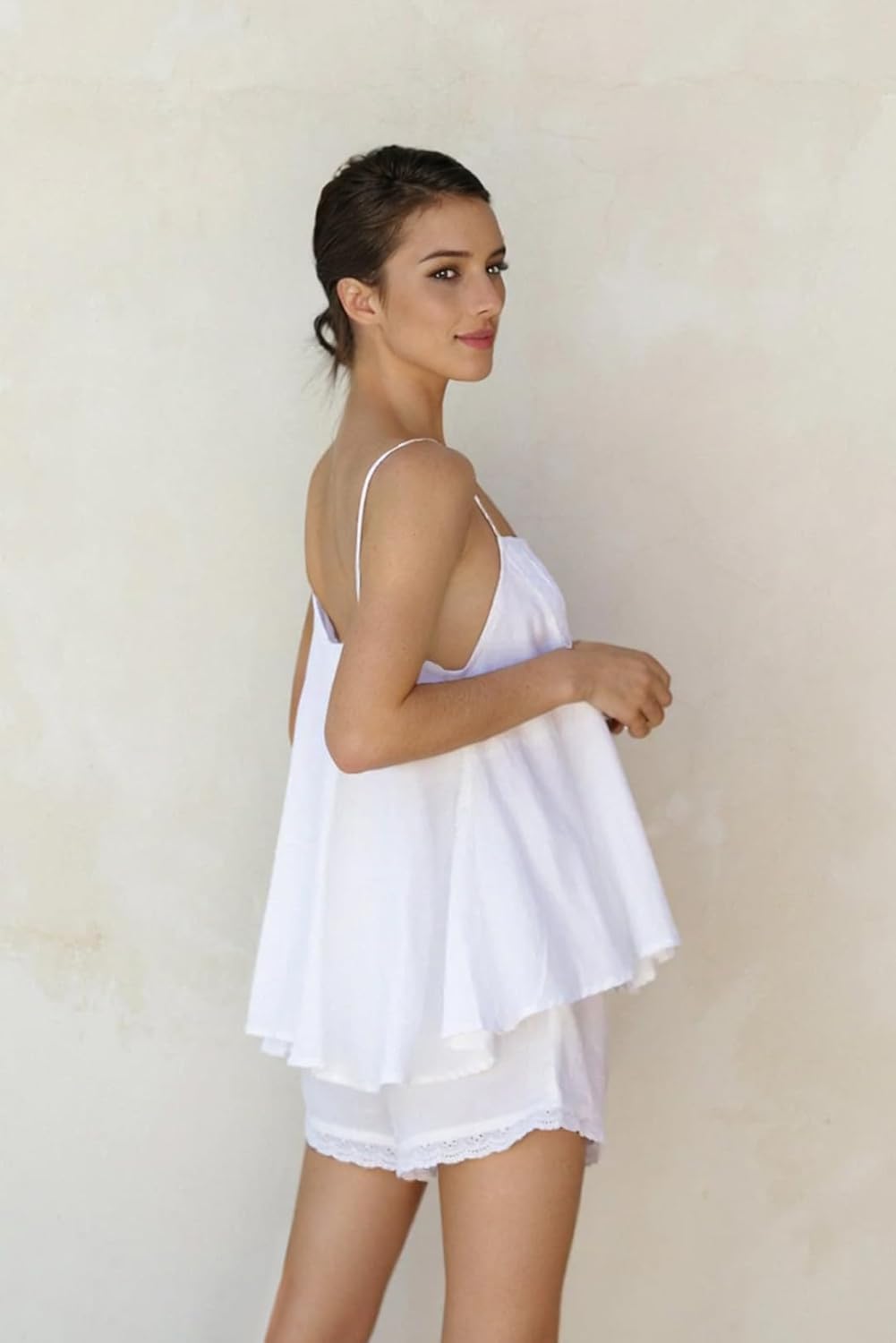 Womens Summer 2 Piece Set Sleeveless Tie Straps Ruffle Trim Top and Shorts Sets Soft Cozy Pajamas Set - Image 4