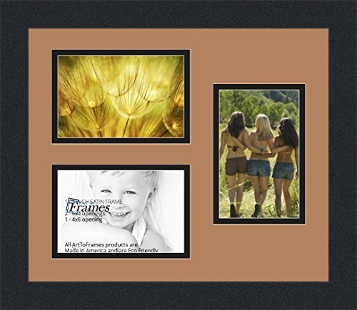 ArtToFrames Collage Photo Frame Double Mat with 3-4x6 Openings and Satin Black Frame